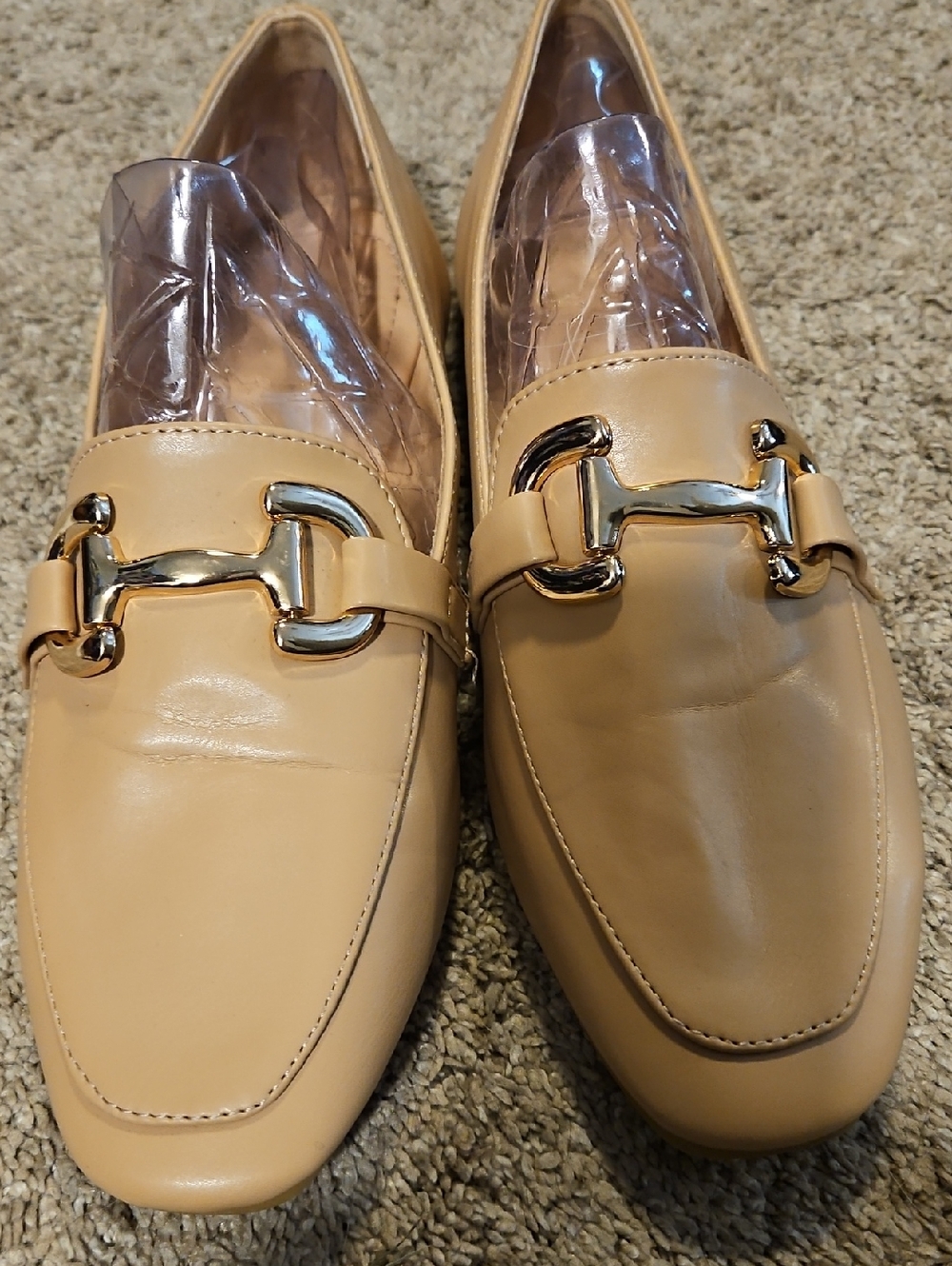 Yoki Tan Loafers with Gold Bit Hardware